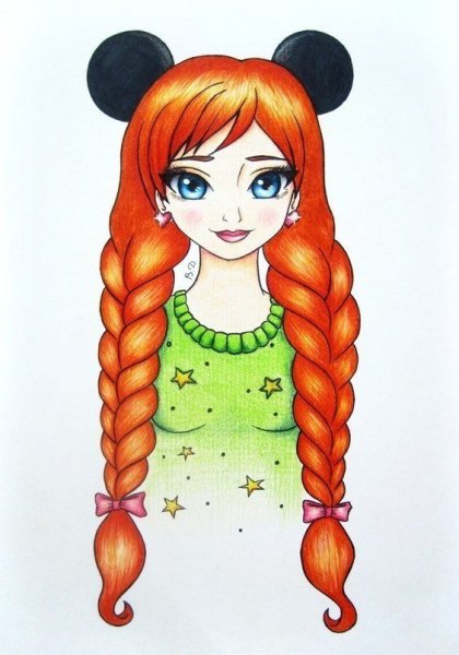 Девочка с косичками рисунок
