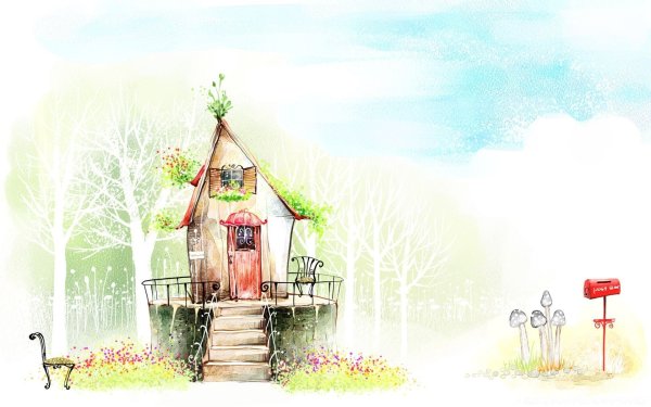 Акварельные домики сказочные