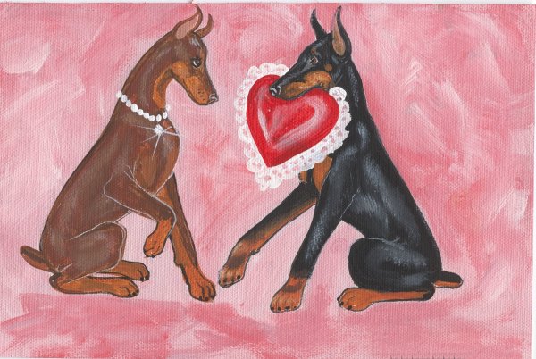 Доберман с сердечками