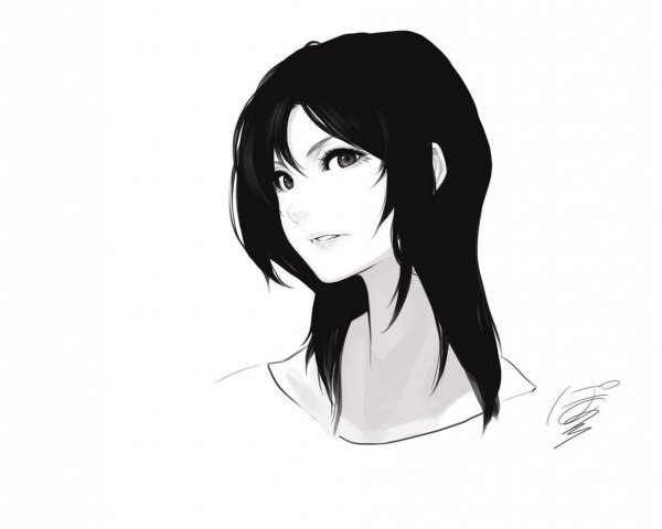 Арт чёрно белый девушка