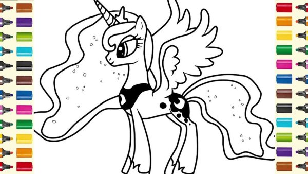 Рисунок пони в цвете для разукрашивания