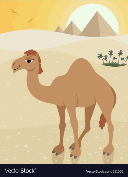 Рисование пустыни с верблюдами