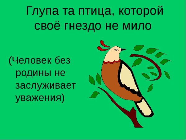 Пословица глупа та птица которой свое гнездо не мило