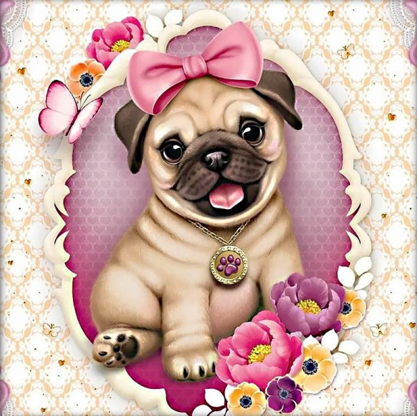 Мопс алмазная мозаика 30x40