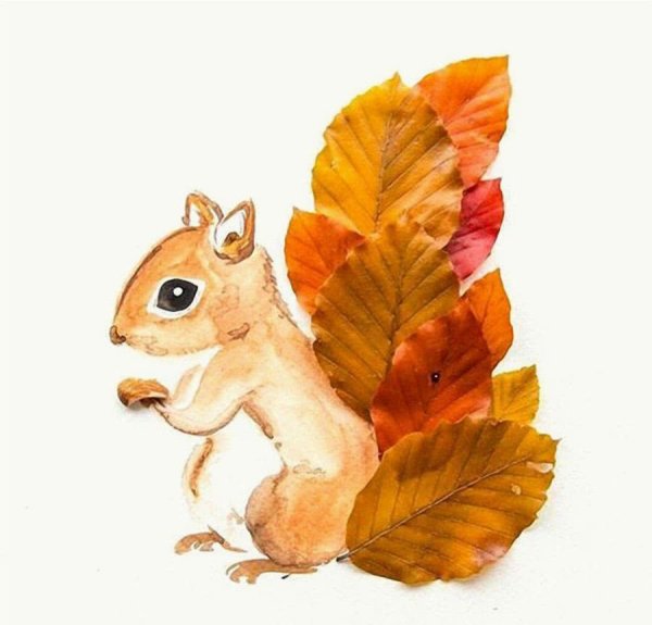 Животные из осенних листьев