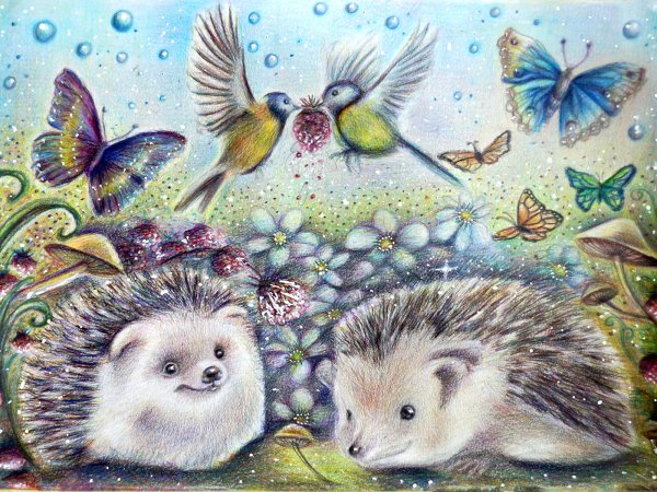 Картина ежиха с ежатами