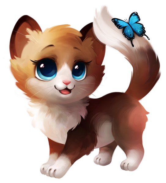 Котик с цветами акварель