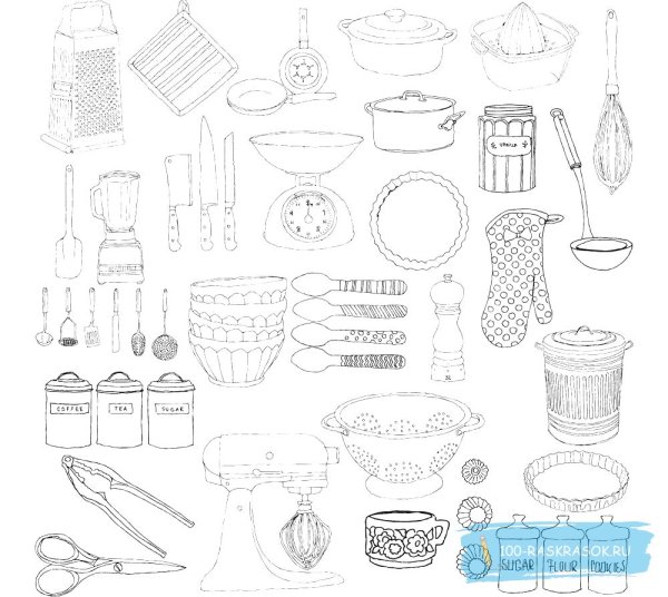 Раскраска кухонная посуда
