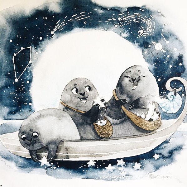 Тюлень акварелью