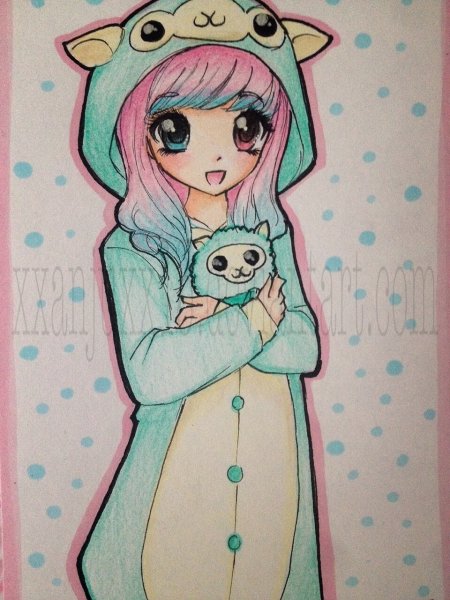 Рисунок девочка в кигуруми легко