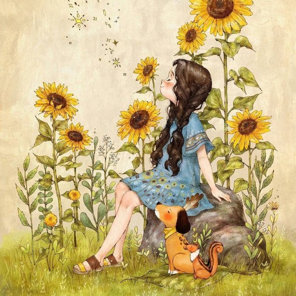 Подсолнухи арт акварель