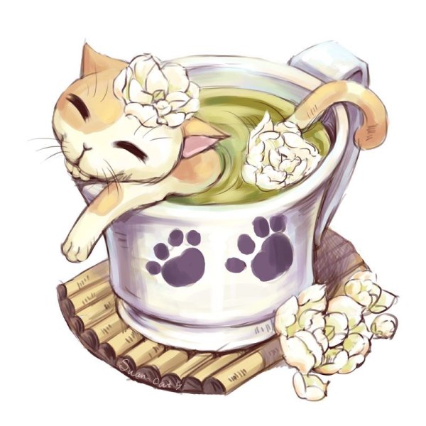 Мультяшный котик в чашке