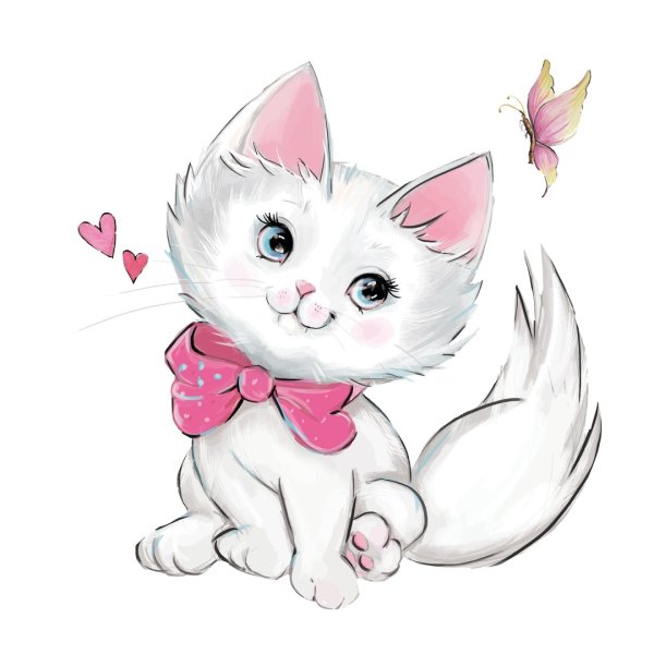 Кошечка на белом фоне