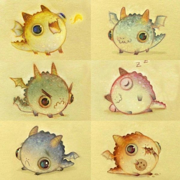 Милые круглые дракончики