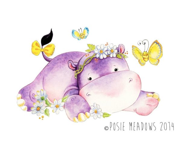 Бегемотик акварель