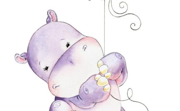Бегемотик акварель