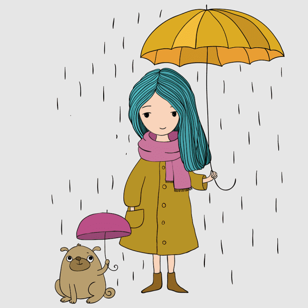 Девочка под зонтиком веселая