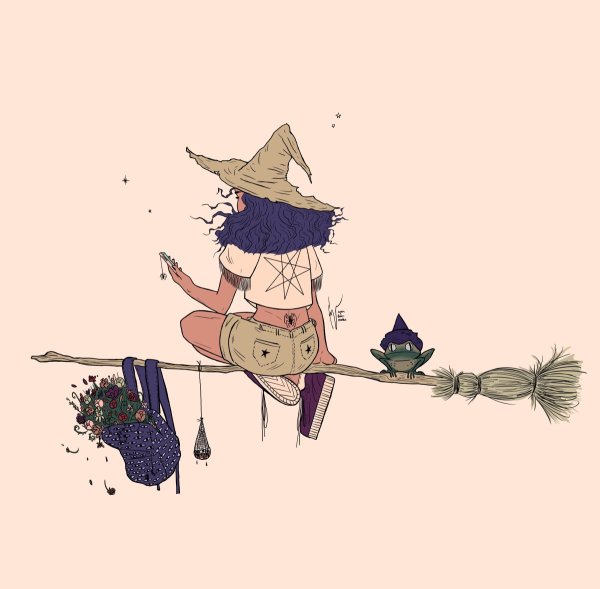 Ведьма на метле иллюстрация