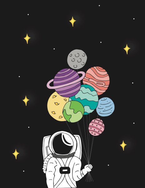 Космонавт с шариками планетами