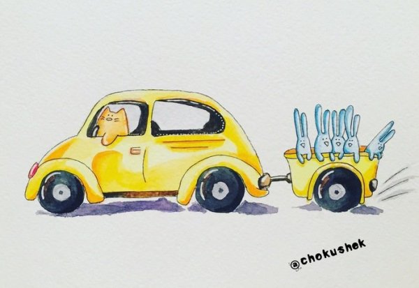 Акварельная желтая машина