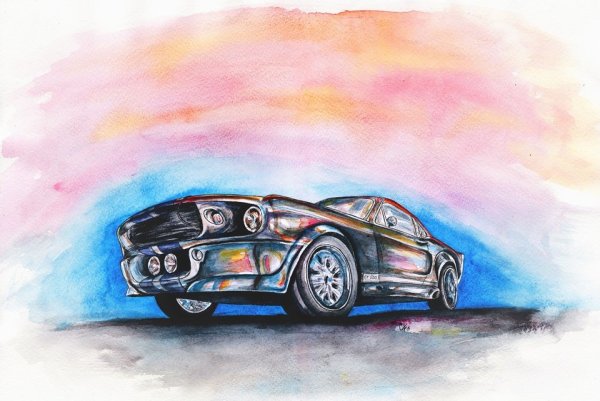 Форд Мустанг акварель