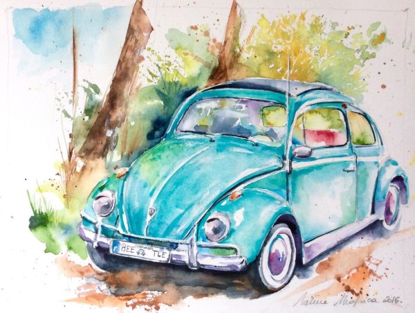 Фольксваген Жук ретро иллюстрации