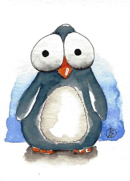 Пингвиненок акварелью