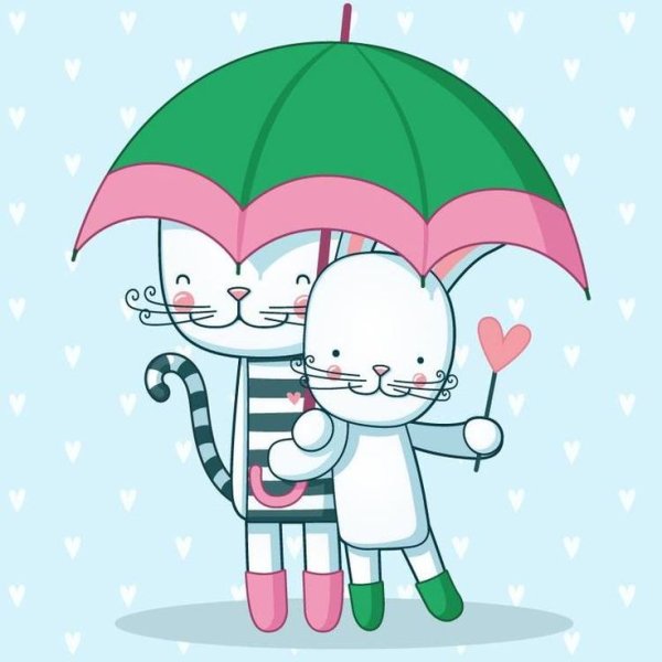 Кот и заяц под зонтом