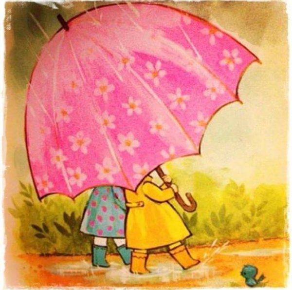 Рисование милое с зонтами