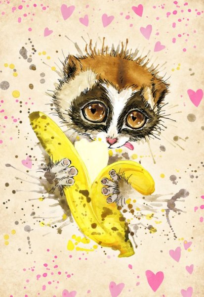 Милый лемур акварелью