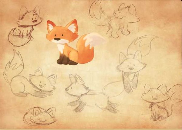 Красивые милые скетчи с лисами