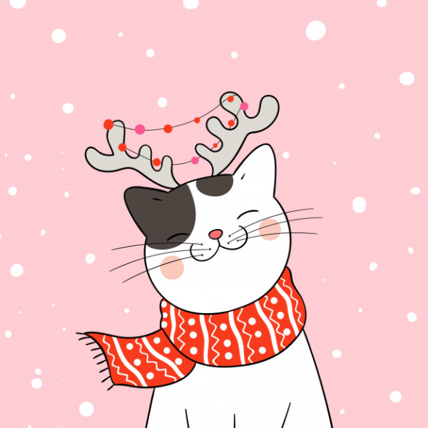 Новогодняя кошка рисунок