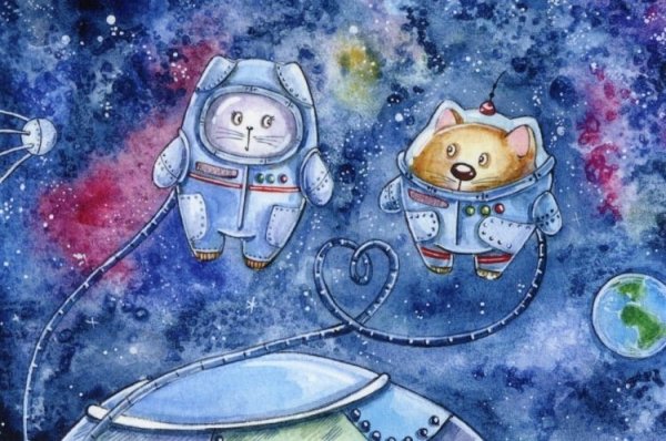 Космический кот акварель