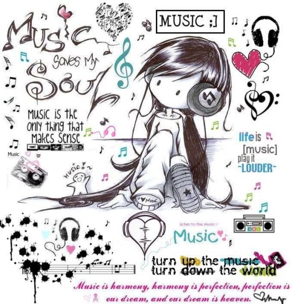 Рисунок карандашом Love Music