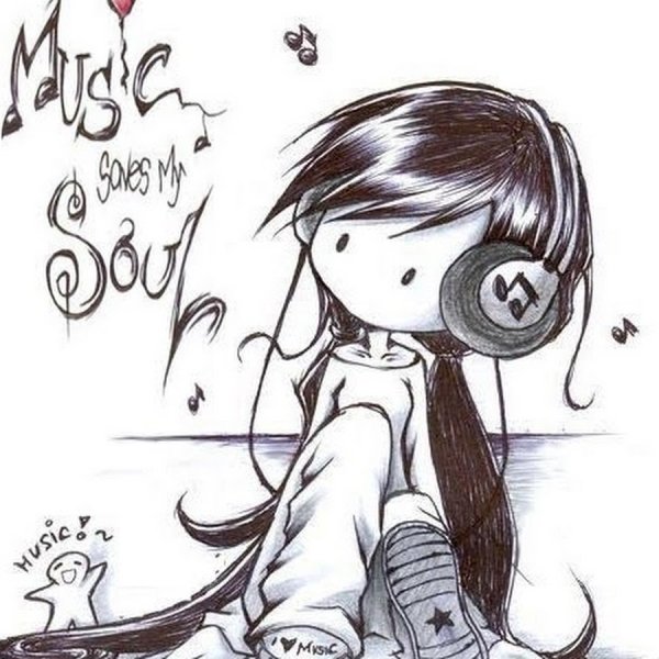 Девочка с плеером рисунок