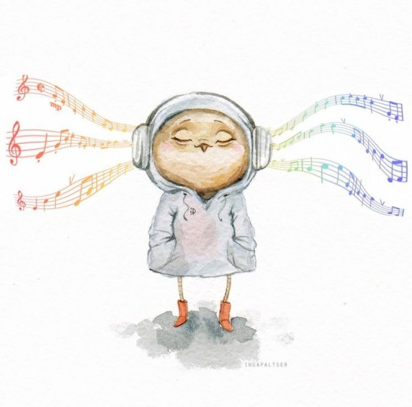 Рисованные Совушки в наушниках