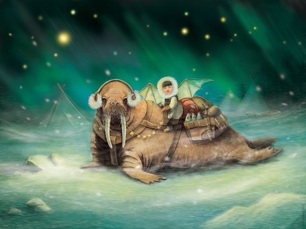 Морж акварель