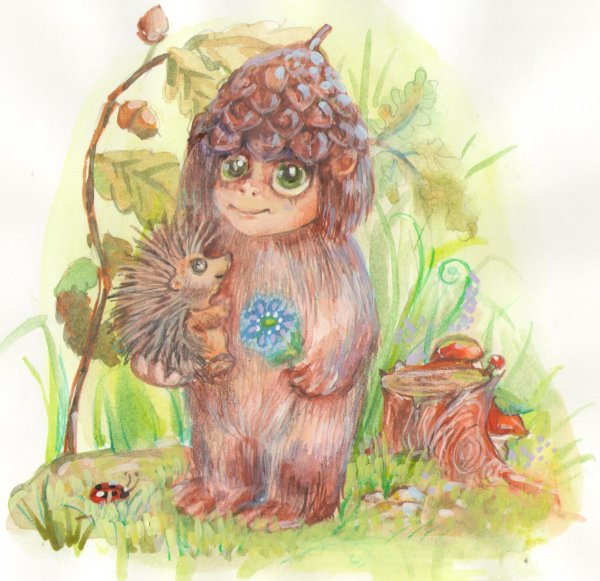 Леший акварельными карандашами