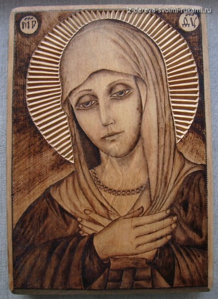 Икона Богородицы выжигателем