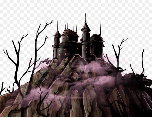 Страшный замок на белом фоне