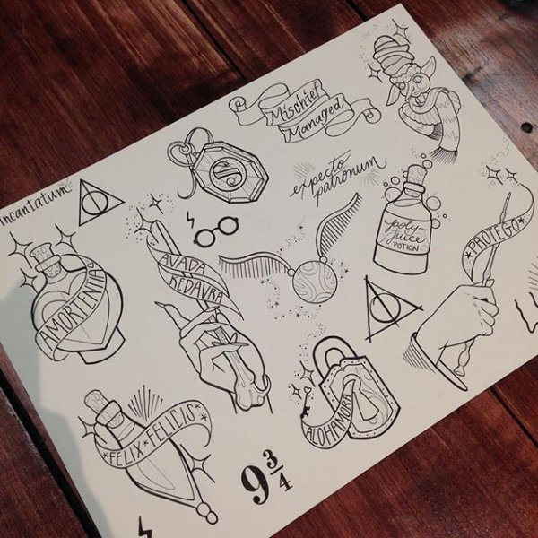 Рисунки для скетчбука маркерами в стиле Гарри Поттера