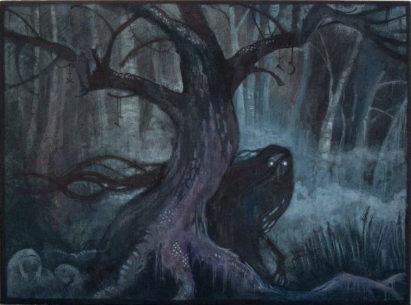 Темный страшный лес с чудовищем