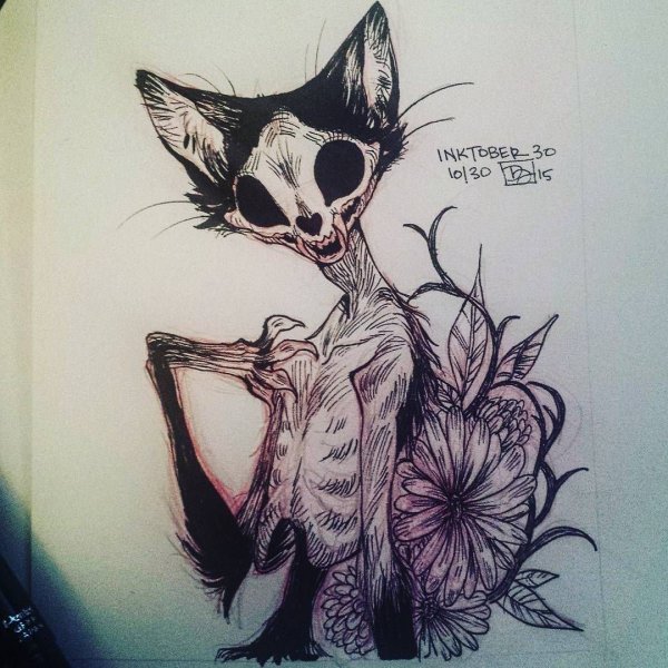Эскиз тату кот страшный
