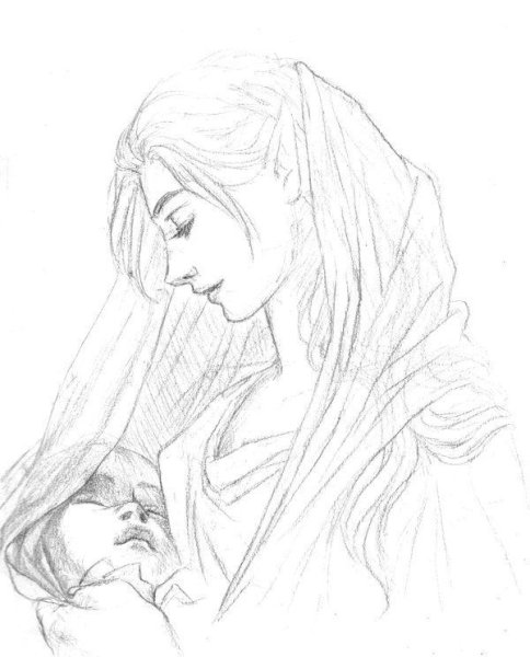 Мама и дочь рисунок карандашом