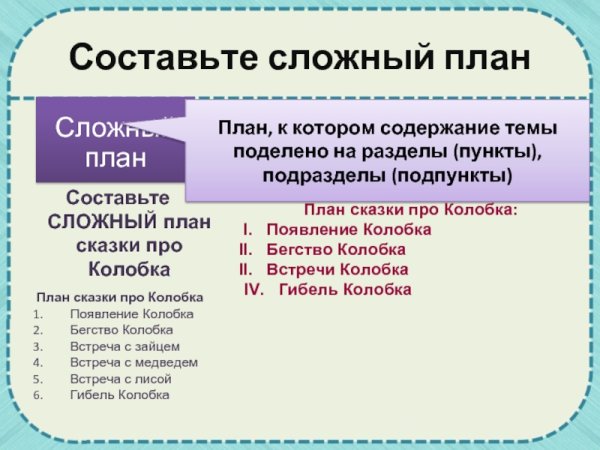 Как составить сложный план