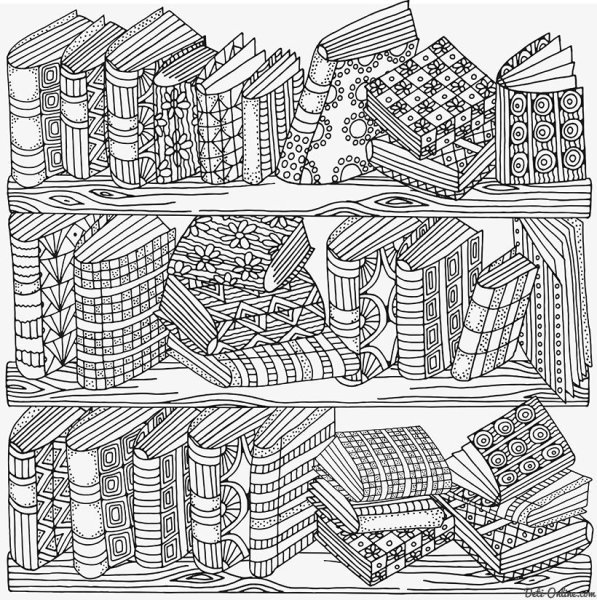 Раскраска антистресс книжная полка