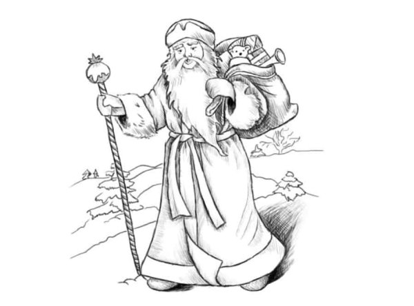 Дед Мороз рисунок карандашом