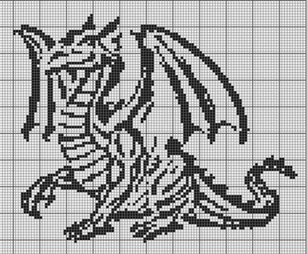 Монохромная вышивка крестом дракон