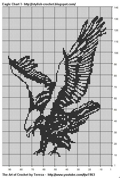 Монохромная вышивка крестом схемы птицы