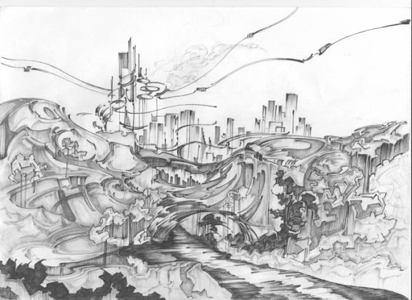 Космический город карандашом